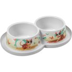 Moderna Trendy Indy & Louise Small White Printed 2x350ml Dual Cat Bowl