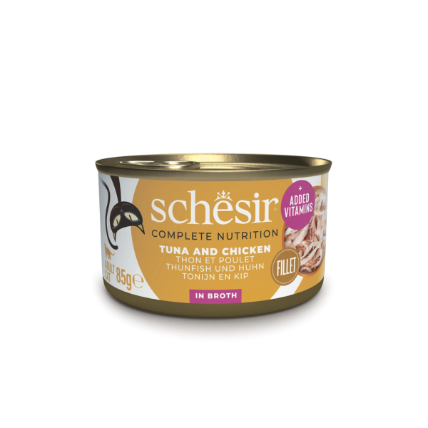 Schesir Wet Food with Tuna & Chicken Fillet in Broth for Adult Cats 85 gr
