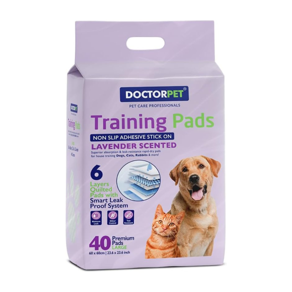 Doctor Pet Training Pads Lavender 40's (60x60cm) – Large Rapid-Dry Leak-Proof Pads,Scented, 6 Layers Quilted, Superior Absorption, Odor Control, Pet Training for Dogs, Cats, Rabbits